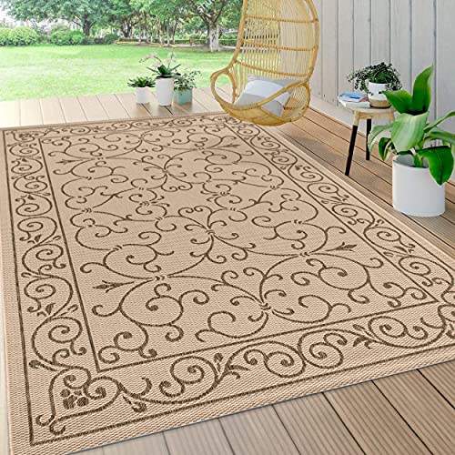 JONATHAN Y Vintage Filigree Indoor Outdoor Area Rug 8X10 Beige/Brown, Charleston Textured Weave for Backyard, Patio, Porch, Easy-Cleaning, High Traffic, Pet-Friendly, Non-Shedding (SMB106A-8) - color: Beige/Brown, size: 7'9" x 10' (Rectangular)