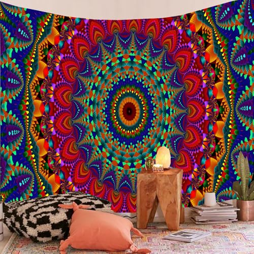 FENDROM Cool Colorful Mandal Tapestry Popular Handicrafts Indian hippie Bohemian Wall Hanging Aesthetic Floral Mandala Wall Art For College Bedroom Living Room Dorm Beach Throws Table Cloth - color: Y07, size: 59"L x 39"W