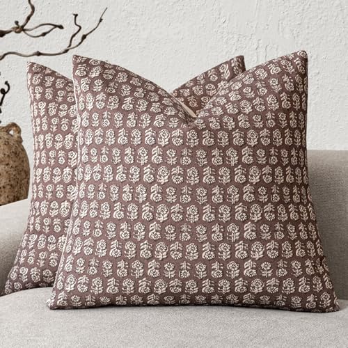 Foindtower Set of 2 Decorative Vintage Floral Print Throw Pillow Covers Neutral Modern Farmhouse Cushion Covers Boho Home Decor for Sofa Chair Couch Bedroom Living Room,18×18 Inch,Wine Red - color: Withered Rose, size: 18" x 18" (Pack of 2)