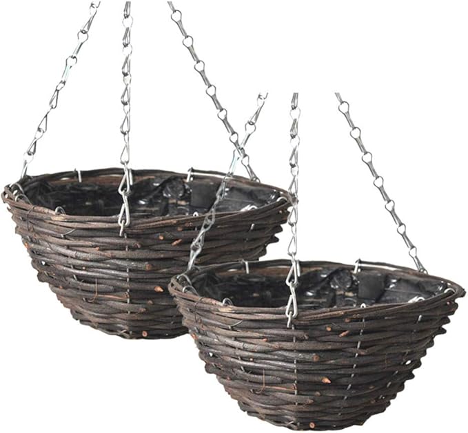 Rattan Hanging Basket for Plants Seagrass Hanging Planters Indoor Outdoor Plant Flower Hanging Pots Woven Straw Planter Ceiling Flower Pots for Decoration 2pcs