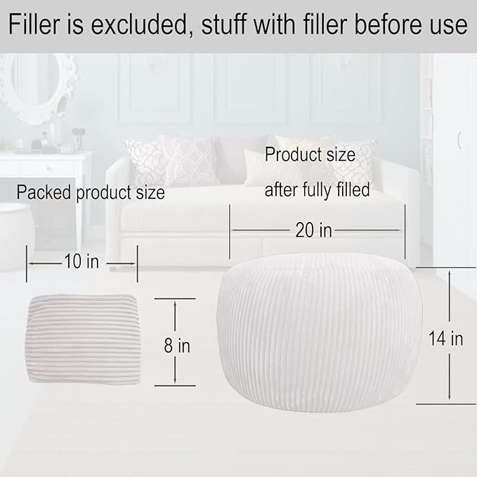 Unstuffed Ottoman Pouf Cover, Foot Rest Cover, Bean Bag Chair Cover (Beige)