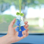Car Rearview Mirror Hanging Ornament,Crochet Flower Basket Plant Car Accessories,Handmade Knitted Car Ornament Boho Car Accessories for Women (Lily of The Valley(Blue))