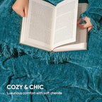 RECYCO Throw Blanket Soft Cozy Chenille Throw Blanket with Fringe Tassel for Couch Sofa Chair Bed Living Room (Teal, 50'' x 60'') - color: Teal, size: 50'' X 60''
