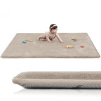 Baby Play Mat for Floor,Extra Large 59"×71" Playpen Mat for Tummy Time,Thicker Padded Elasti Foam Activity Mats,Water Repellent Ultra Soft Velvet,Non-Slip Backing Safe(Beige)