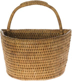 KOUBOO La Jolla Rattan Wall Storage Basket with Handle, Hanging Basket, Decorative, Storage Bin for Plants, Flowers, Home Office Organizer, Honey Brown, Small
