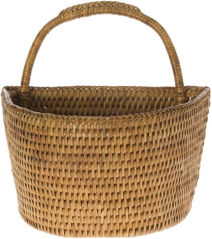 KOUBOO La Jolla Rattan Wall Storage Basket with Handle, Hanging Basket, Decorative, Storage Bin for Plants, Flowers, Home Office Organizer, Honey Brown, Small