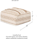 REDEARTH · UNSTUFFED Pouf Ottoman Cover Textured Storage Cube Bean Bag Poof Pouffe Footrest for Living Room, Bedroom, Nursery, Patio, Gym; 100% Cotton (20"X20"X8"; Taupe Natural)