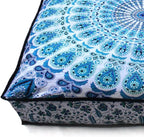 ICC Large Square Floor Pillow Cover Hippie Ottoman Pouf Cover Daybed Cotton Mandala Cushion Cover with Heavy Duty Zipper Seating Ottoman Poufs Dog-Pets Bed (Green Peacock, 35" Square)