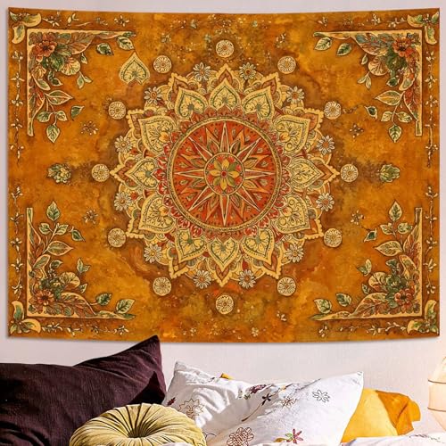 Lunerfex Floral Mandala Tapestry Boho Tapestry for Bedroom Brown Tapestries Wall Hanging Living Room Wall Art and Home Decor 44x60 - color: Orange Brown, size: 60"L x 44"W