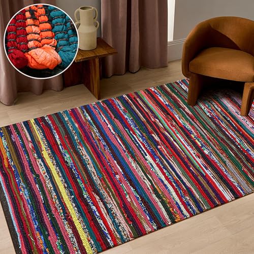 Chindi Rug 3x5, Boho Living Room Woven Braided Multicolor Area Rugs 3x5, Bohemian Colorful Recycled Cotton Rag Rugs for Farmhouse, Bedroom, Dining Room, Classroom, Hallway - size: 3' x 5' (Rectangular)