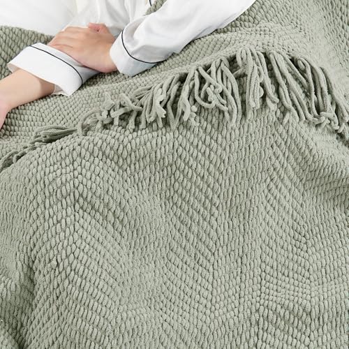 Home Soft Things Silver Throw Blanket Knitted Tweed Throw 50'' x 60'', Silver, Super Soft Cozy Warm Comfortable Breathable Throw for Living Room Chair Couch Bed Sofa Bedroom Home Décor - color: Silver Green, size: 50 in x 60 in