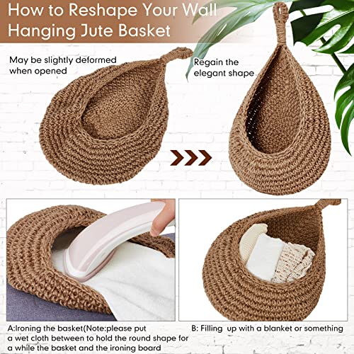 Honeydak Boho Decor Hanging Wall Baskets for Kitchen 3 Pack Teardrop Baskets with Hooks Storage Fruit Onion Vegetable Potato for Home 3 Sizes(Linen,Teardrop,Jute) - color: Linen, size: Jute, style: Teardrop