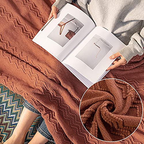 MIULEE Knitted Boho Throw Blanket for Couch Textured Knit Terracotta Rust Blanket with Tassels Cozy Woven Farmhouse Blanket for Sofa Bed Chair Wave Pattern Fall Decor 50"x60", Orange - color: Orange, size: 50" x 60"