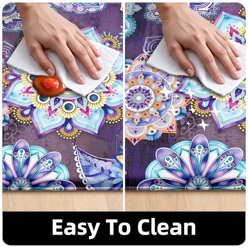 Boho Purple Floral Kitchen Rugs Mats for Floor 2 Piece Memory Foam Padded Kitchen Mats Anti Fatigue Non Slip Cushioned Comfort Standing Mat, 17.3x28+17.3x47 Inch - color: Boho Purple, size: 17.3"x28"+17.3"x47"-0.40Th[2PCS]