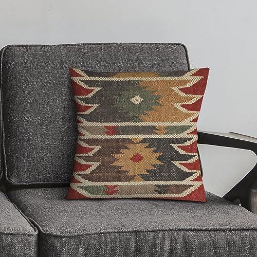 Throw Pillow Cover Wool Decorative Pillow Cover Kilim Pillow Cover 18x18 70% Jute 30% Wool – Indian Vintage Boho Cushion Case Decorative Oriental Throw Pillow for Sofa Rustic Home Decor Sham - color: Multi 06