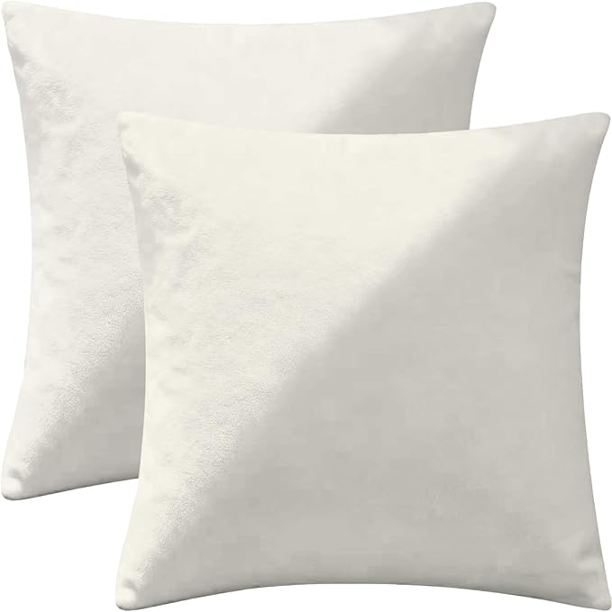 2 Pack 18x18 Pillow Cover Velvet Pillow Covers, Square Throw Pillow Covers for Living Room Decorations Throw Pillow Case, Throw Pillow Cover Cushion Cover for Sofa Bedroom Car, Cream White Velvet