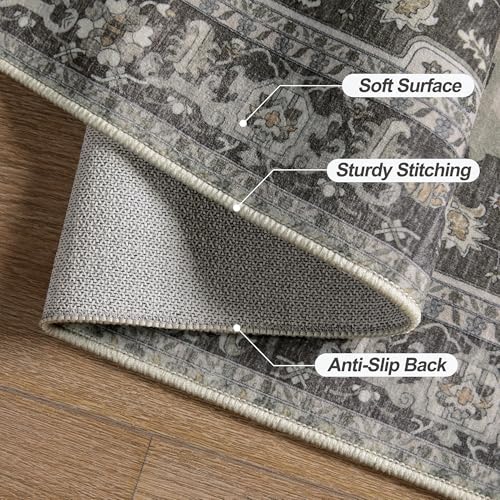 Tangsoo Vintage 2x3 Washable Rug for Entryway, Non Slip Small Area Rug, Oriental Indoor Front Door Rug, Print Door Mat Small Carpet, Soft Low Pile Rugs for Entrance Kitchen Bedroom Home Decor - color: Brown/Grey, size: 2' X 3' (Rectangular)