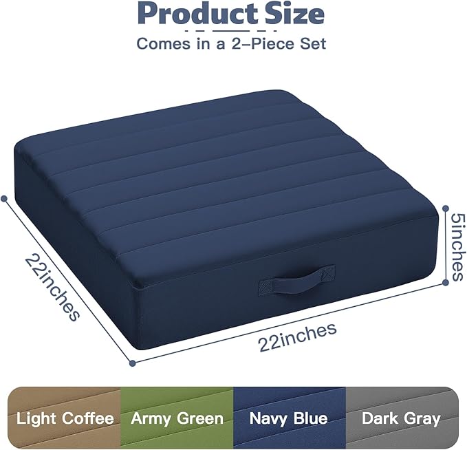 MeMoreCool Square Floor Pillows for Adults Kids, 2 Sets Large Meditation Cushion with 5" Thick Foam and Washable Tufted Cover, 22 Inch Navy Seat Floor Cushions for Sitting and Yoga