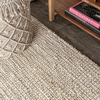 JONATHAN Y Hiro Hand Woven Chunky Jute Ivory 5x5 Square Indoor Area Rug, Bohemian, Transitional, Easy-Cleaning for Living Room, Bedroom, Kitchen, Pet Friendly, Non-Shedding (NFR103A-5SQ) - size: 5' x 5' (Square)