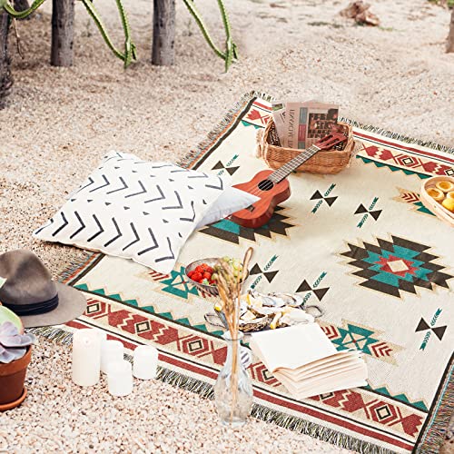 Touchat Native American Blanket Western Decor Boho Throw Blanket for Sofa, Mexican Decorative Farmhouse Blanket, Southwest Decor Woven Blankets, Aztec Throw Blankets with Tassel(Beige,50×60 inch) - color: Beige