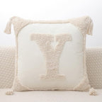 Monogram Pillow Covers with Tassels 18”x18” Modern Cotton Canvas Tufted Alphabet Y Throw Pillow Covers for Sofa Couch Bed 26 English Letters Decorative Pillow Case for Sofa Throw Pillows