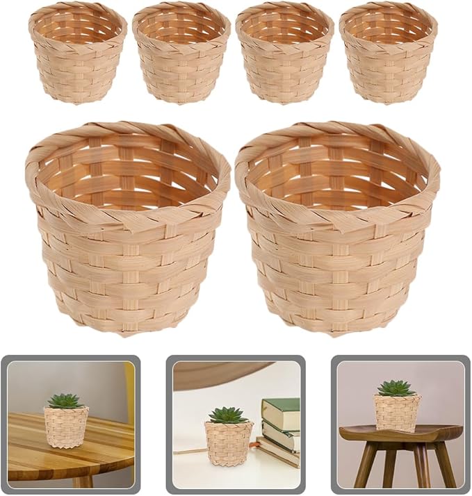 PRETYZOOM Mini Woven Storage Basket 6Pcs Bamboo Basket for Home Organization Tabletop Fruit Flower Container Portable Decorative