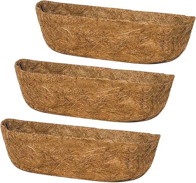 3Pcs 24“ Coco Liners for Planters, Pre-Formed Trough Coconut Fiber Liner Replacement for Window Box, Fence Flower Baskets, Garden Flower Pot (24 inch 3PCS) - size: 24 inch 3PCS
