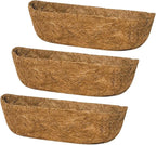3Pcs 24“ Coco Liners for Planters, Pre-Formed Trough Coconut Fiber Liner Replacement for Window Box, Fence Flower Baskets, Garden Flower Pot (24 inch 3PCS) - size: 24 inch 3PCS