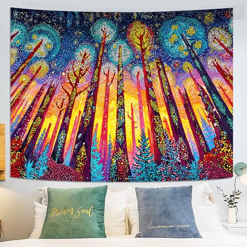 Spenlife Upward Forest Star Swirl Wall Tapestry, Trippy Colorful Tree Tapestries for Living Room Decor, Whimsical Tapestry 80x60 Inch - color: Red Yellow, size: 80"L x 60"W
