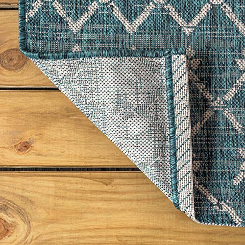 JONATHAN Y Moroccan Geometric Indoor Outdoor Round Area Rug 3 Ft Teal/Gray, Ourika Textured Weave for Backyard, Patio, Porch, Easy-Cleaning, High Traffic, Pet-Friendly, Non-Shedding (SMB108C-3R) - color: Teal/Gray, size: 3'1" (Round)