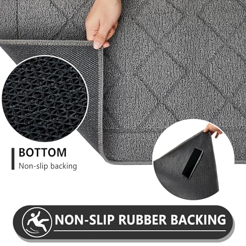 REFETONE Indoor Doormat, Front Back Door Mat 24"x36" Rubber Backing Non Slip Mats, Absorbent Washable Entrance Doormat for Entryway, Resist Dirt Low-Profile Inside Floor Mat for Muddy Shoes, Grey - color: Big Plaid Dark Grey, size: 2' x 3' (Rectangular)