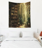 EMMTEEY Enchanting Forest Room Tapestry 50X60 Inch - Library Bookshelf Wall Decoration Medieval Dark Academia Backdrop for Students Women