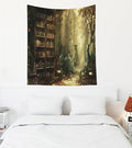 EMMTEEY Enchanting Forest Room Tapestry 50X60 Inch - Library Bookshelf Wall Decoration Medieval Dark Academia Backdrop for Students Women