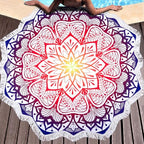 Benefeet Sox Large Mandala Beach Towel Round Microfiber Circle Beach Towels Bohemian Roundie Beach Blanket Quick Dry Beach Throw Blanket Sand Free Pool Towels, 59 Inches Purple Orange - color: Mandala, Purple Orange