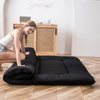 MAXYOYO Japanese Floor Mattress Futon Mattress, 4" Thicken Tatami Mat Sleeping Pad Foldable Roll Up Mat Boys Girls Dormitory Pad Kids Floor Lounger Pillow Bed, Black, Full