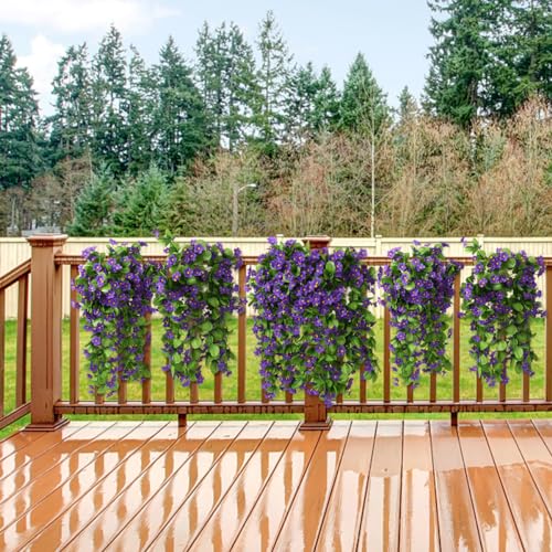 ZFProcess 2PCS Artificial Hanging Flowers, Fake Hanging Plants Violet Vines UV Resistant for Wall Home Room Garden Wedding Indoor Outdoor Spring Summer Decoration(Purple) - color: Purple
