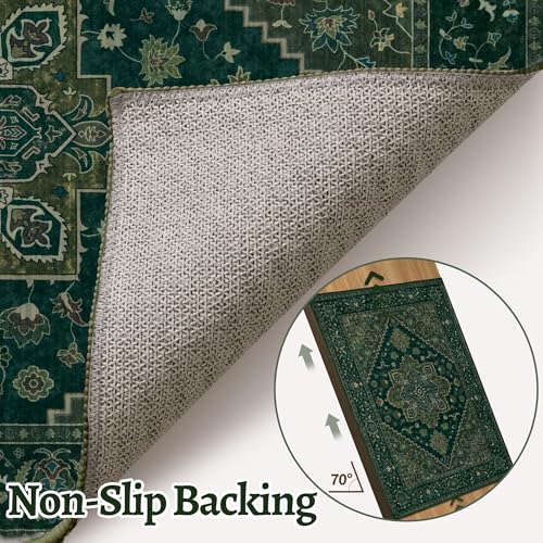 Tangsoo Dark Green 2x3 Small Rugs for Entryway, Washable Vintage Non Slip Oriental Rug, Indoor Front Door Rug, Print Door Mat Small Carpet, Soft Low Pile Rugs for Entrance Kitchen Bedroom Home Decor - color: Dark Green, size: 2' X 3' (Rectangular)