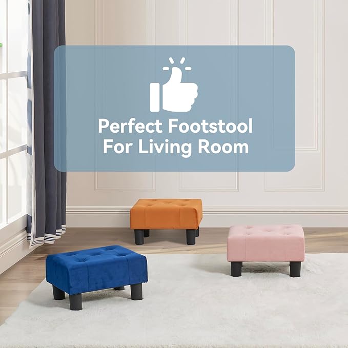 Poofzy Small Foot Stool Ottoman, Velvet Ottoman Foot Rest with Legs, Rectangle Foot Rest for Couch, Footstools and Ottomans Small for Living Room and Entryway (Pink)