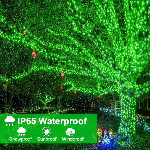 Green Christmas Lights Outdoor, 100FT 300 LED Christmas Tree Lights with 8 Modes, Waterproof Connectable Twinkle Lights Green Wire for Indoor House Patio Party Holiday Decorations - color: Green, size: 100FT 300 LED