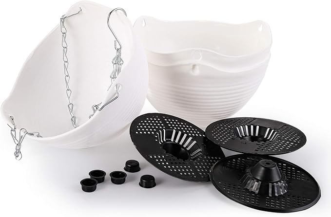 Foraineam 8 Pack White Hanging Planters Self-Watering Indoor Outdoor Garden Flower Plant Pot Containers with Drainer and Hanging Chain