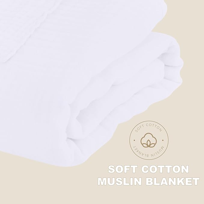 Cosy Family 4 Layer Muslin Bed Blanket - Breathable and Lightweight Gauze Boho Blanket for Spring, Soft 100% Cotton Muslin, White, 55x80 Inches