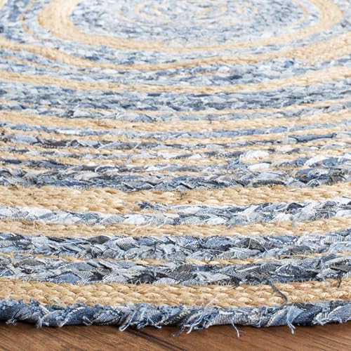 SAFAVIEH Cape Cod Collection Area Rug - 6' Round, Blue & Natural, Handmade Braided Jute & Cotton, Ideal for High Traffic Areas in Living Room, Bedroom (CAP209L) - color: Blue/Natural, size: 6' (Round)
