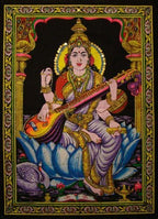 Cotton Canvas Goddess SARASWATI 43" X 30" Tapestry by Cotton Canvas Goddess SARASWATI 40" X 30" Tapestr
