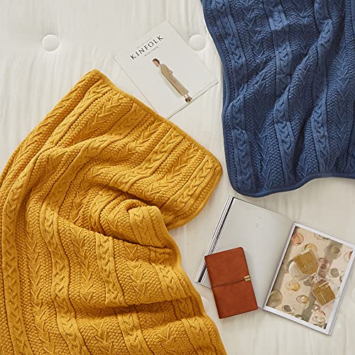 Longhui bedding Acrylic Cable Knit Sherpa Throw Blanket - Thick, Soft, Big, Cozy Grey Blue Knitted Fleece Blankets for Couch, Sofa, Bed - Large 50 x 63 Inches Gray Blue Coverlet All Season - color: Grey Blue, size: 50" x 63", Standard