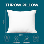 LANE LINEN 16x16 Throw Pillow Insert - Set of 4 White Inserts for Decorative Pillow Covers for Bed, Decorative Pillows for Bed, Couch Pillows, Throw Pillows for Couch