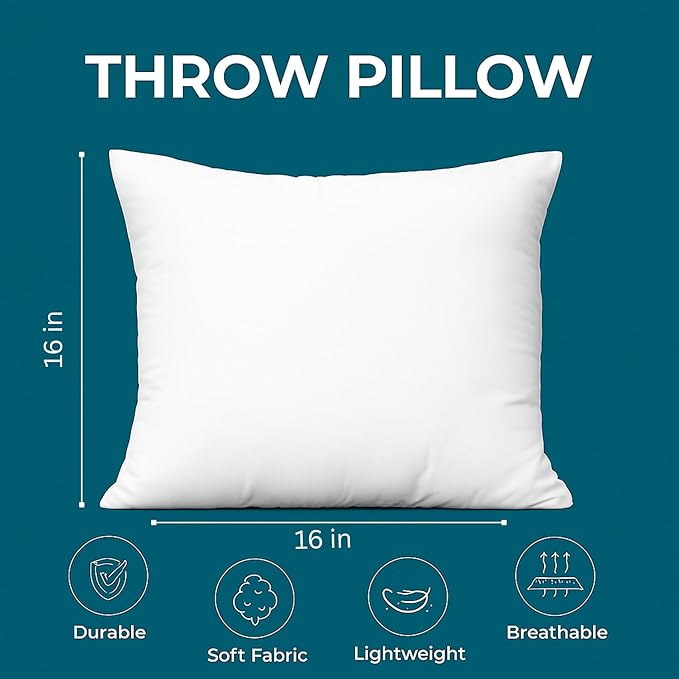 LANE LINEN Throw Pillow Insert - Pack of 2 16x16 Pillow Inserts for Decorative Pillow Covers, Throw Pillows Insert for Couch - White