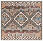 SAFAVIEH Kilim Collection Area Rug - 7' Square, Natural & Blue, Handmade Flat Weave Jute, Ideal for High Traffic Areas in Living Room, Bedroom (KLM760M) - size: 7' x 7' (Square)