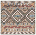 SAFAVIEH Kilim Collection Area Rug - 5' Square, Natural & Blue, Handmade Flat Weave Jute, Ideal for High Traffic Areas in Living Room, Bedroom (KLM760M) - size: 5' x 5' (Square)