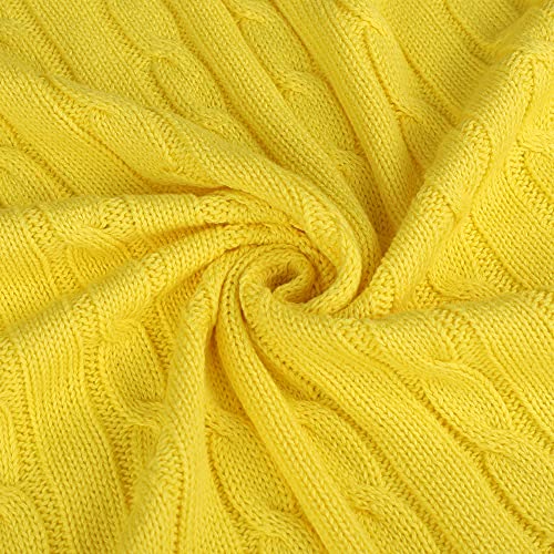 uxcell 100% Cotton Knitted Throw Blanket for Sofa and Couch Soft Lightweight Cable Knit Blanket Home Decors Blanket, Yellow 50" x 60" - color: Yellow, size: Throw (50" *60")