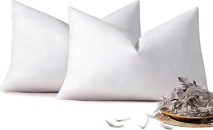 12x20 Feather Down Pillow Inserts Set of 2, Decorative Pillows with 100% Coton Cover, Throw Pillow for Bed, Couch and Sofa.